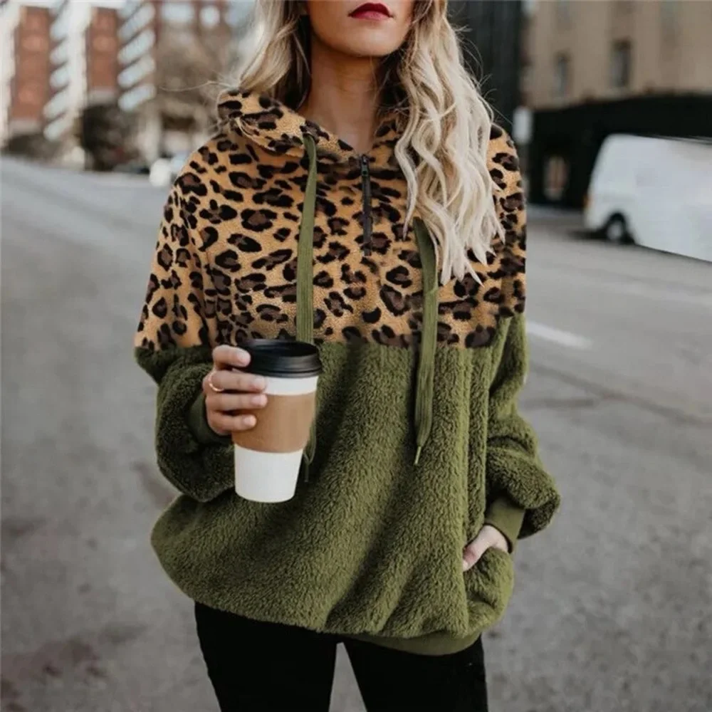 leopard pullover drawstring tops pullover